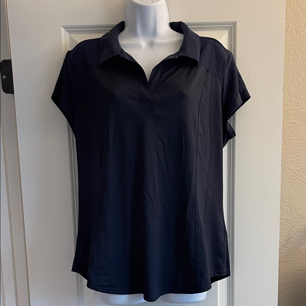 Athleta Navy Collared Short Sleeve Top